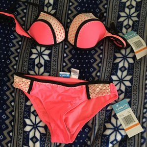 Hot Pink Crochet & Outlined Bikini